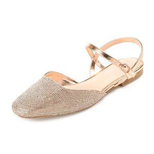 NiB Journee Women Nysha Rhinestone Square Toe Flats Gold Size 9.5 M $80 RY1291